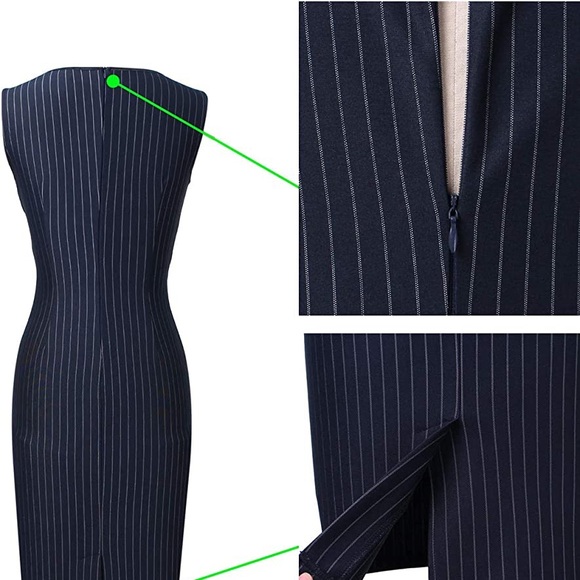 Vf show pinstripe dress NWT black & white zippers front & back Bodycon cute! - Picture 11 of 14